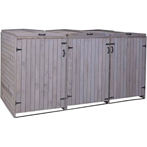 XL 3er-/6er-Mülltonnenverkleidung HHG-981, Mülltonnenbox, erweiterbar 126x238x98cm Holz MVG anthrazit-grau