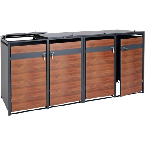 XL 4er/8er-Mülltonnenverkleidung HHG-430, Mülltonnenbox, Metall 118kg, anthrazit Kirsche-Holzoptik dunkelbraun