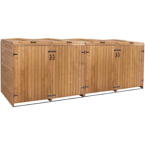 XL 4er-/8er-Mülltonnenverkleidung HHG-651, Mülltonnenbox, erweiterbar 126x316x98cm Holz MVG braun