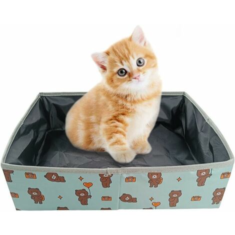 XL Collapsible Travel Cat Litter Box, Portable Cat Litter Box, Durable, Waterproof, Easy to Clean for Travel, Camping, Indoor, Outdoor, Car, Park, 47 × 36 × 13cm (Little Bear)