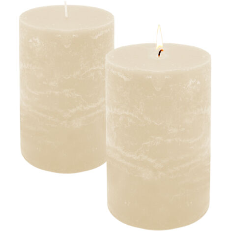 XL Echtwachs Stumpenkerze rustikal 2er Set 15 x 9 cm - creme - Advents Kerze groß unparfümiert 95 Stunden Brenndauer
