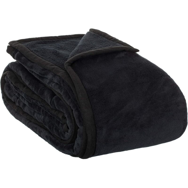 XL et XXL Plaid en Microfibre Couverture Douillette Couvre-lit - Noir - 200X230cm