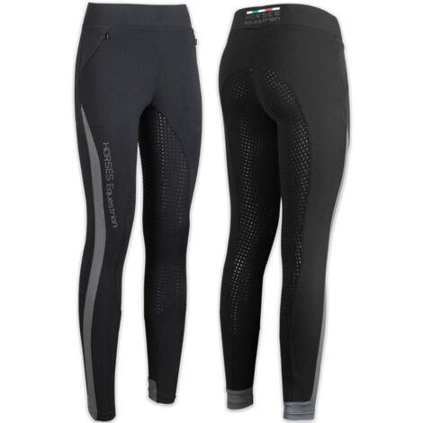 XL, Nero: Leggings da equitazione donna Horses modello Akela