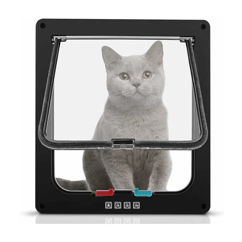 xl, noir)chatière pour chat avec magnétique à 4 voies, porte pour animaux de compagnie pour chats et petits chiens, porte pour chat avec tunnel
