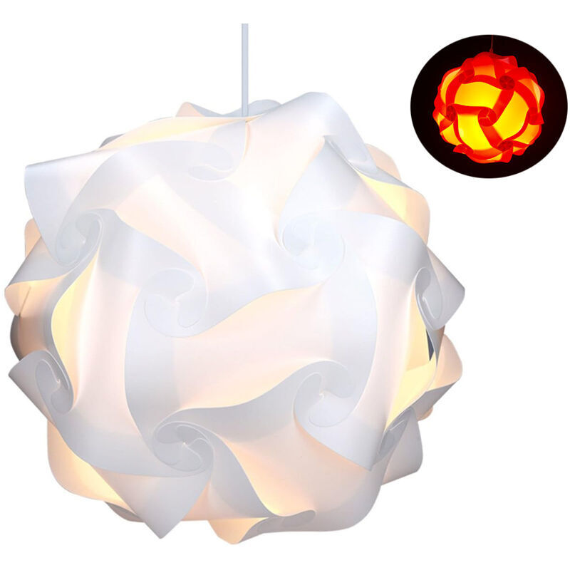 XL Puzzle Lamp Shade - IQ 30 pcs 15 Designs White Light Fixture - Diameter approx. 40 cm - With ceiling mount, cable, and E27 socket
