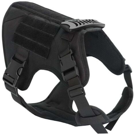 XL Schwarzes taktisches Hundegeschirr, Militär-Arbeitshundegeschirr mit Schnalle, spannungsfreies Militär-Trainingsgeschirr mit Gürtelclip für Wandern und Jagen