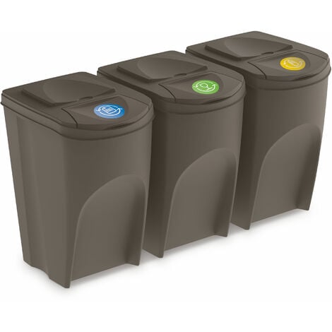 Spetebo Mülltrennsystem Kunststoff Mülleimer mit Deckel 3er Set - 22 L,  anthrazit - stapelbare Recycling Box
