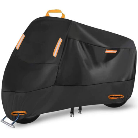 (XL)210D Waterproof Motorcycle Cover Outdoor All Season Heavy Duty Night Reflective with Lock Holes Windproof Straps U-Shaped Coating