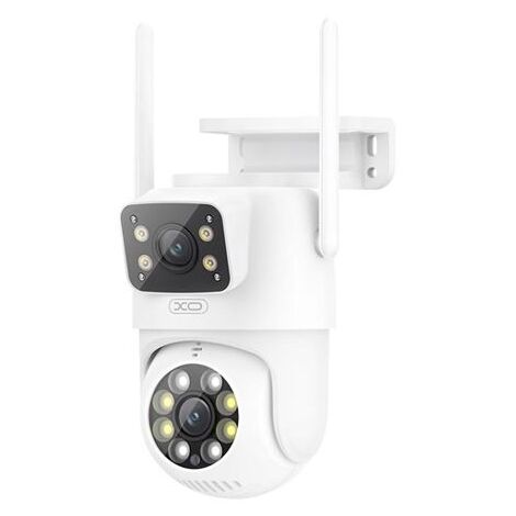 XO DualVision Pro - Cámara de seguridad inteligente de doble lente con visión nocturna 1080p CR06 Monitoreo panorámico de 360°, detección de movimiento IP66 impermeable, blanco