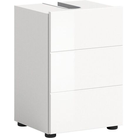 xonox.home Vira X2LA9703 - Mobile sottolavabo, mobiletto da bagno, mobile mobile nella parte anteriore, bianco lucido, struttura in melamina, ca. 38 x 56 x 34 cm