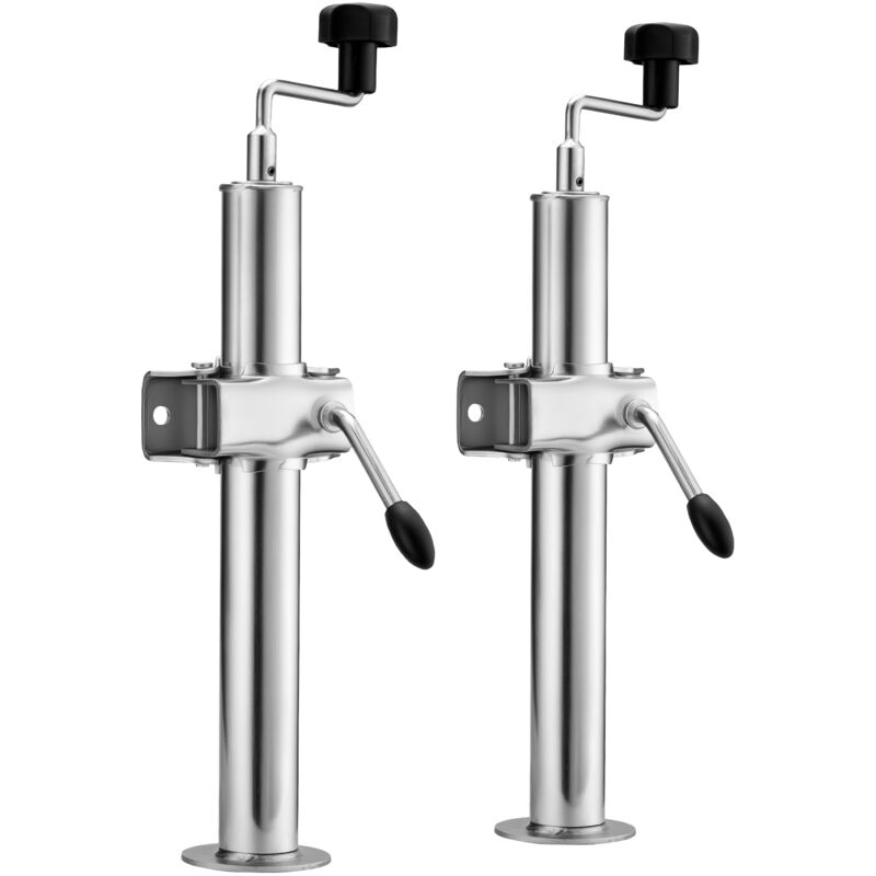 2 Béquilles de support – 130 x 90 x 660 mm – capacité 2000 kg – Réglables en hauteur 400-660 mm – avec 2 Colliers ø 48 mm – pieds de stationnement