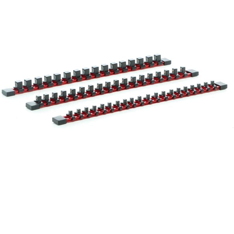 3x Rangement porte douille pour 54 pièces – 440 x 27 x 19 mm – Rack support organisateur de douilles en alu – Organsieur pour 1/2', 1/4' et 3/8' –