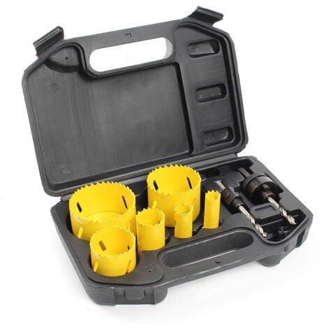 XPOtool 9-teiliges HSS Bi-Metall Lochsägen Set 16-68 mm, Lochbohrer für Holz, Weichmetall und Kunststoffe, Bohrkronen, Aufnahmedorne und Adapter