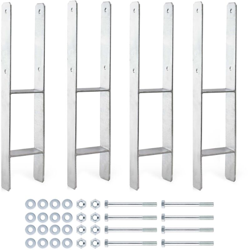XPOtool Anclaje en H galvanizado en caliente, 4 unidades, 121x600mm acero al carbono soporte postes con agujeros