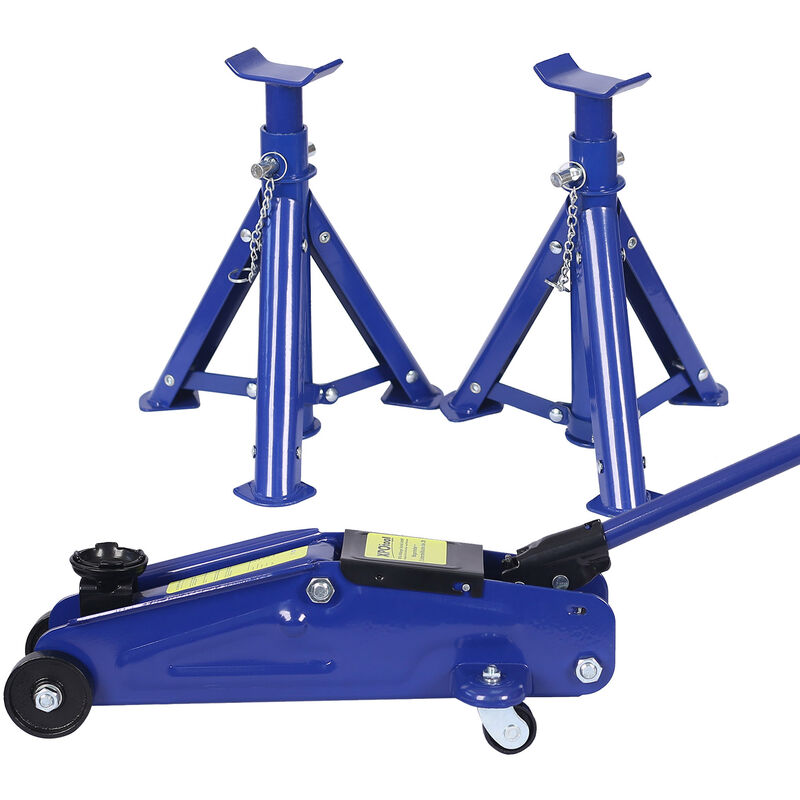 Cric et 2 Chandelles Force de levage max. 2t Supports rabattables Hauteur travail ajustable - blau - Xpotool