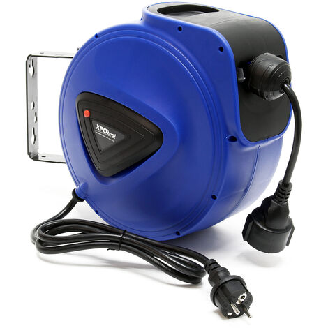 XPOtool Enrollador automático de cable eléctrico 20m con soporte de pared 180° y material de montaje