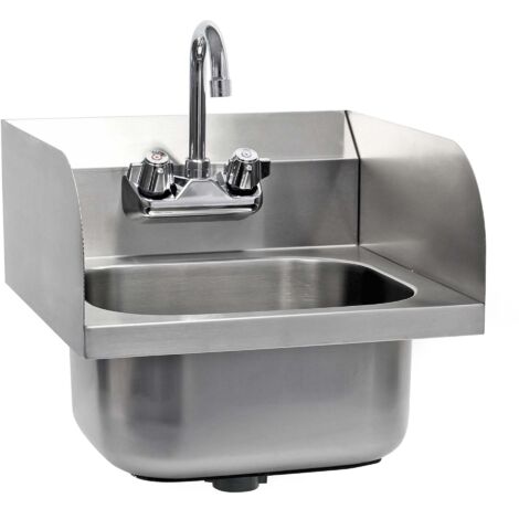 Xpotool – Évier en acier inoxydable 398 x 420 x 457 mm – Mitigeur eau chaude/froide – 3 parois latérales – Lavabo mural hygiénique