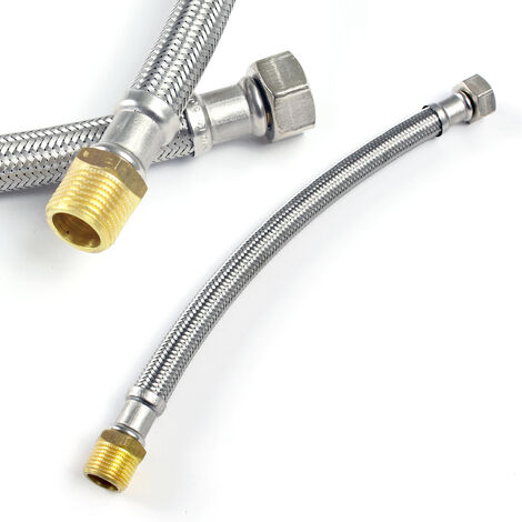 XPOtool Flexschlauch 300 mm Länge, Innendurchmesser DN13, 3/4" Überwurfmutter (24,12 mm), 1/2" Außengewinde (20,95 mm), Panzerschlauch Edelstahl EPDM