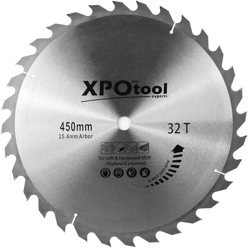 

XPOtool Hoja de sierra circular Ø 450 mm de metal duro 32 dientes para madera con anillo reductor