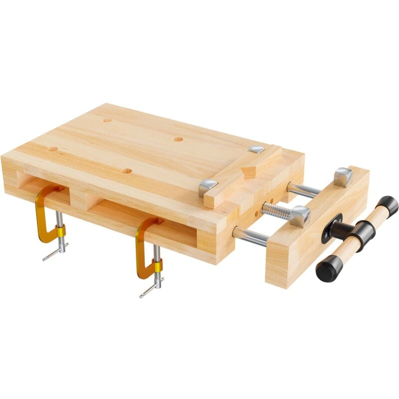 Wiltec Mini établi transportable mobile & Étau, en bois de hêtre pour rabotage et serrage