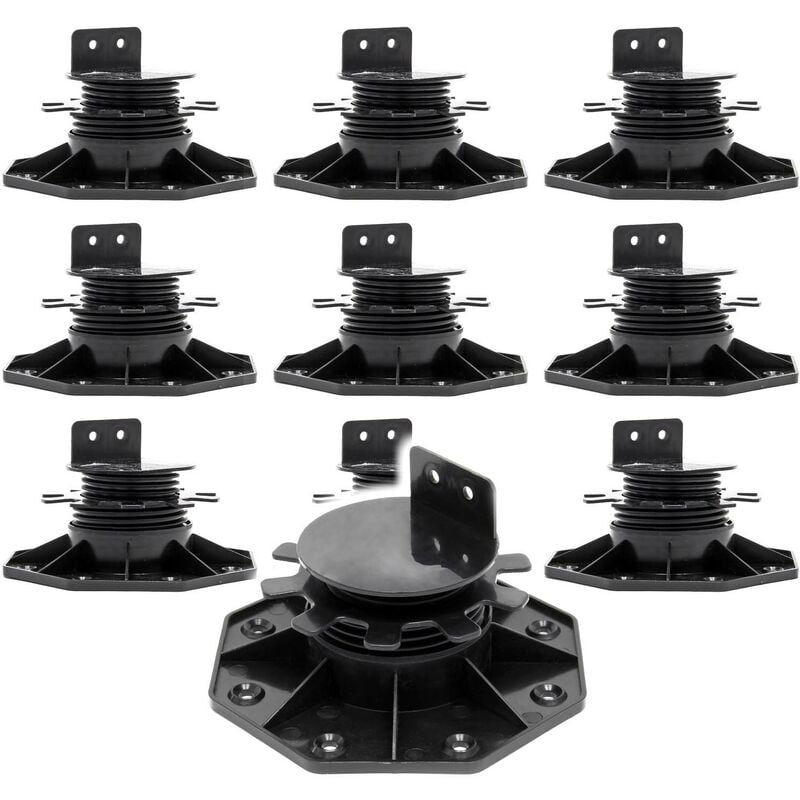 XPOtool Lot de 10x Plots de terrasse – Charge 2700 kg – Hauteur réglable 33-64 mm – en PP – Pieds de support pour Lames Dalles Lambourdes