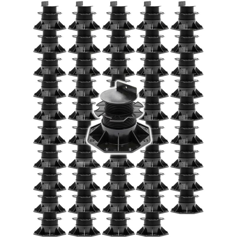 Xpotool - Lot de 50x Plots de terrasse – Charge 2700 kg – Hauteur réglable 60-128 mm – en pp – Pieds de support pour Lames Dalles Lambourdes