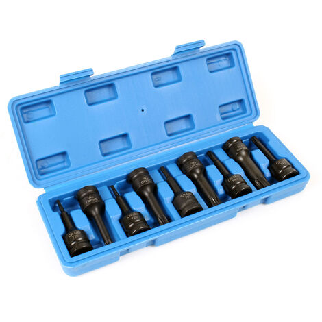 XPOtool Set 9 puntas atornillador de impacto accionamiento 12,5mm (1/2") multidentadas T20–T70 75mm