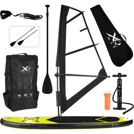 XQ max Planche à voile / Sup board - 305 cm - Ensemble complet avec sac de transport - Max 150 kg - Voile 2m² - Noir et Jaune