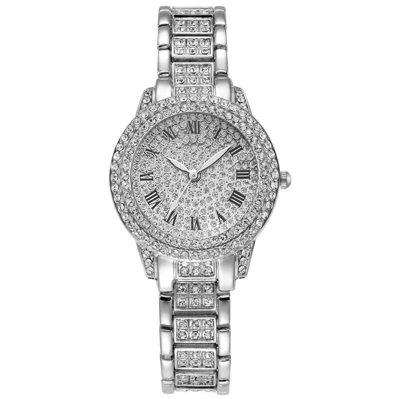 

XR72208 Lujoso Bling Reloj de pulsera para mujer decorado con cristal completo Reloj clasico retro con numeros romanos Pulsera de cuarzo analogico