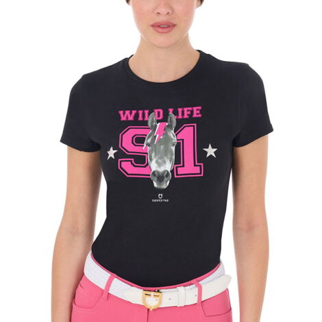 XS, Bianco: T-shirt da donna slim fit in cotone a maniche corte con stampa Wild life