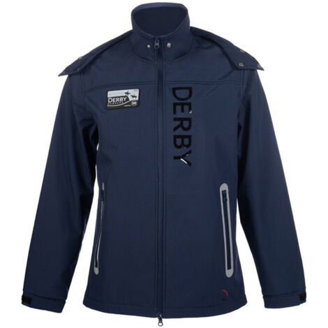 XS, blu: Giacca da uomo in softsheel impermeabile modello derby con cappuccio staccabile