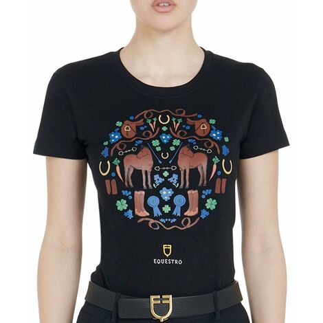 T-shirt en coton à manches courtes pour femme avec imprimé Equestro
