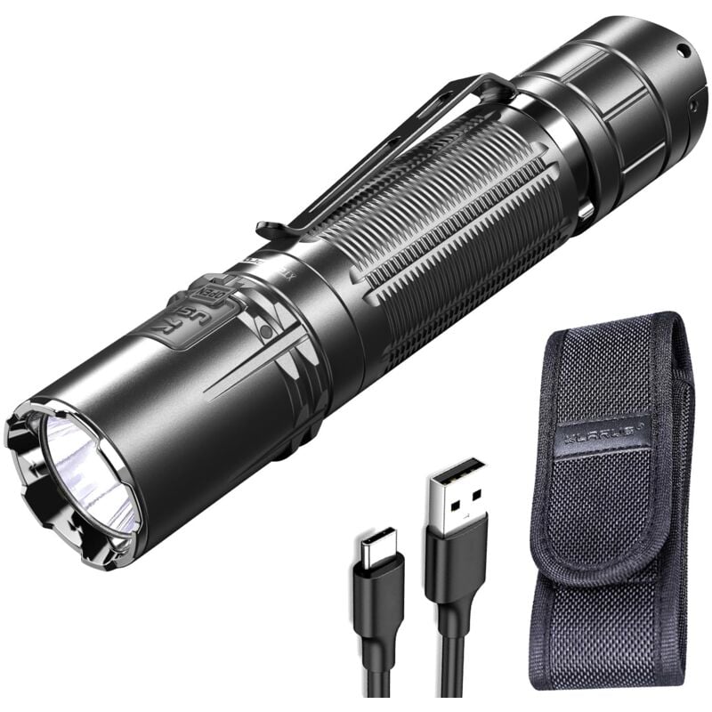 XT2CR Pro 2100 lumens Tactique Lampe de Poche Rechargeable Ultra lumineuse,LED lampe torche étanche pour camping en plein, avec Holster (XT2CR Pro)