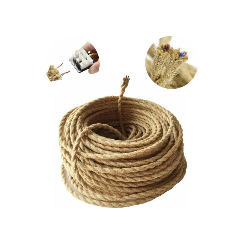 XVX - 10m Fil électrique Corde, 2 Cœurs Linge de Câble d'éclairage de Corde Vintage Fil de cuivre recouvert Rétro Tressé Industriel Corde pour diy