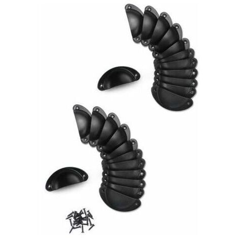 XVX 24 Pcs Poignée de Noir Coquille Vintage,Rétro Poignée de Shell Pour Porte Cabinet, Tiroir, Porte-Fer Incurvé Boutons de Porte (24 Vis)