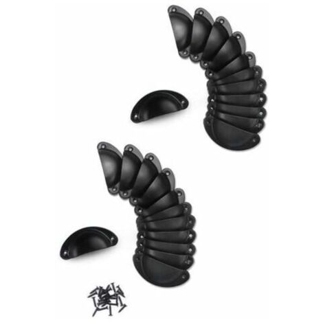 XVX 24 Pcs Poignée de Noir Coquille Vintage,Rétro Poignée de Shell Pour Porte Cabinet, Tiroir, Porte-Fer Incurvé Boutons de Porte (24 Vis)