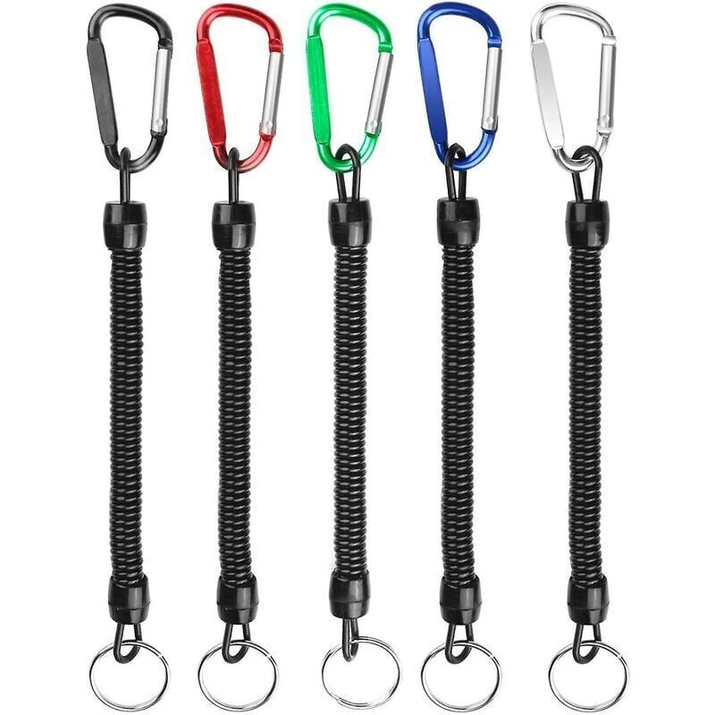Image of Corda elastica lunga portachiavi espandibile da 5 pezzi con moschettone d retrattile XVX