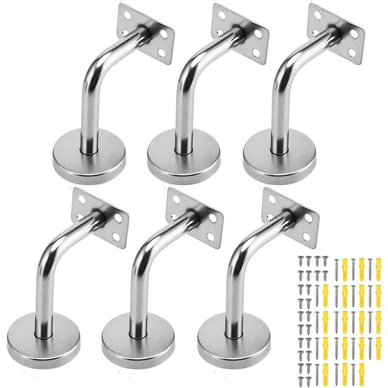 XVX - dpzo 6 Pcs Flat Stainless Steel Handrail Bracket,Silver Staircase Handrail Bracket with Screws,Staircase Walling Rail Support BracketStaircase