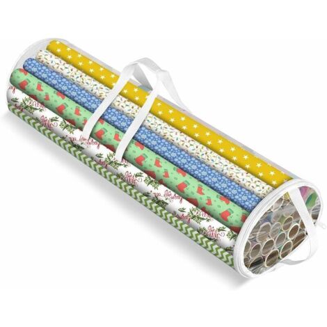 XVX Bolsa de almacenamiento de papel de regalo, bolsa de almacenamiento de rollo de papel de regalo transparente, bolsa de plástico resistente con asas para transportar papel de regalo (1 paquete)