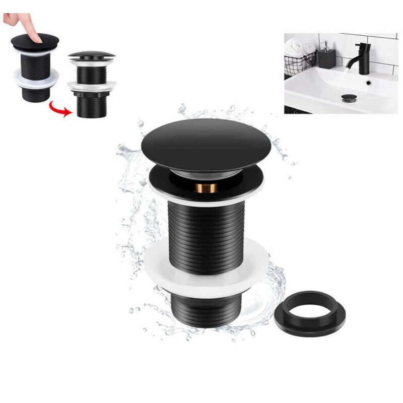 Bonde de douche et lavabo Noir Sans Trop Plein, Bonde de douche et lavabo Pop Up Noir Universelle, Bonde de Vidage Sans Trop Plein, Bonde de Vidange