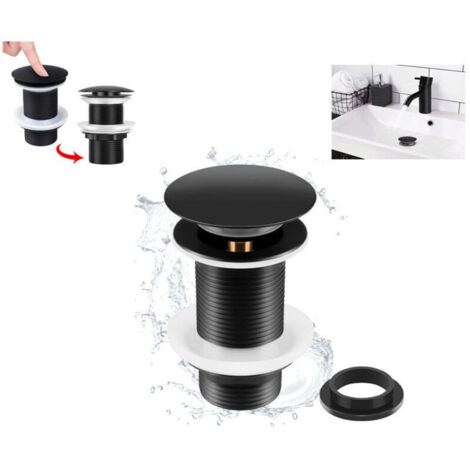 XVX Bonde de Lavabo Noir Sans Trop Plein, Bonde de Lavabo Pop Up Noir Universelle, Bonde de Vidage Sans Trop Plein, Bonde de Vidange Sans Trop Plein, Bonde Pop Up Automatique pour Vasque a Poser,	  zh