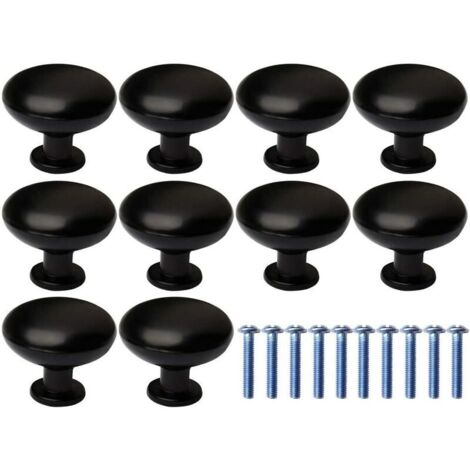 XVX – Boutons de meuble ronds noirs 28mm – Lot de 10 – Installation facile avec vis 20mm – Pour placards et tiroirs - 10Pcs