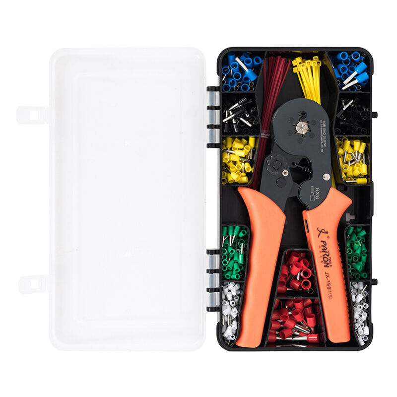 Le kit d'outils de sertissage comprend une pince à sertir à cliquet réglable de calibre 24-10 AWG, 600 connecteurs de fils isolés, des cosses à
