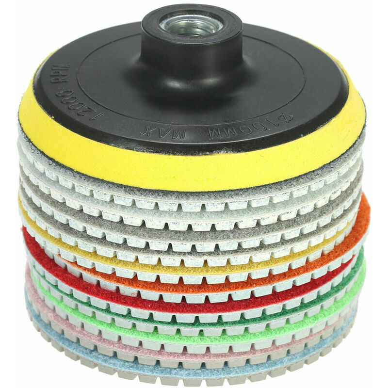 XVX - Disque diamant pour meuleuse 11 pièces 4 pouces diamant tampons de polissage humides disque de meulage + 1 tampon de support pour granit marbre