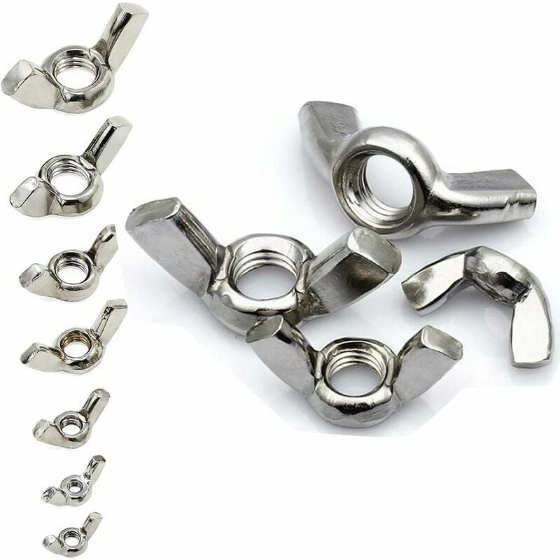 XVX - Ecrous à Ailettes 80PCS Ecrou Papillon Ecrou à Oreille en Acier Inoxydable Argenté, M3 M4 M5 M6 M8 M10 M12, pour Outils de Bricolage