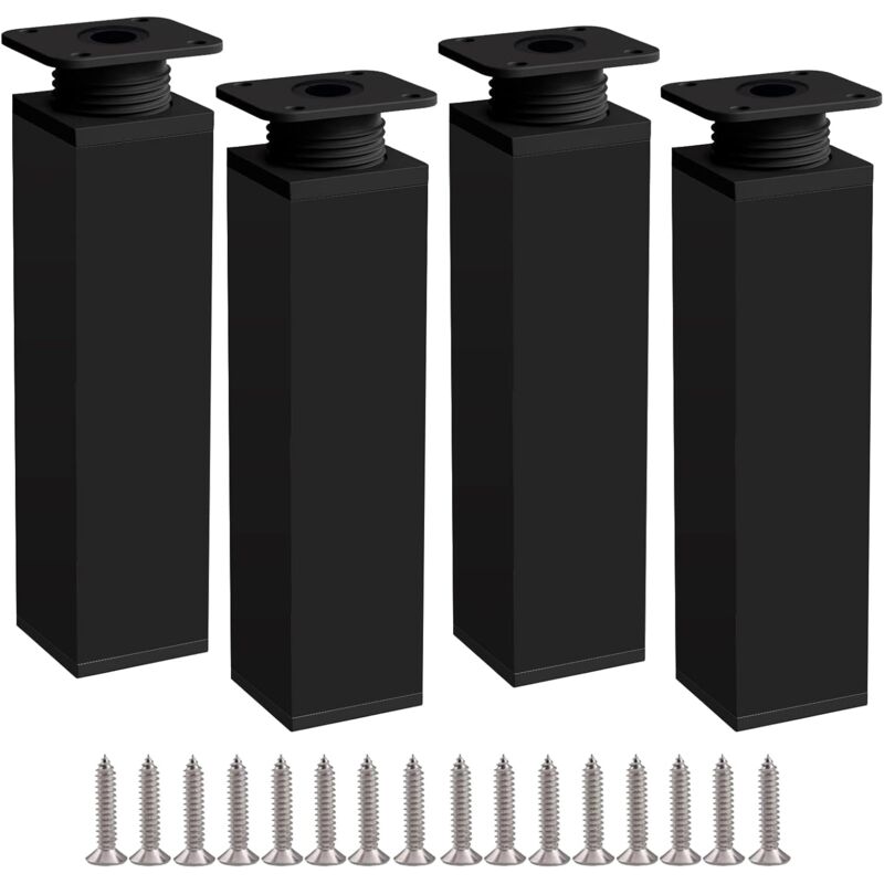 XVX - Furniture Legs, 4 Legs 20 cm Black Adjustable Height Furniture Leg Made of Aluminium Alloy, Height Adjustable from 0 to 20 mm, Comes with