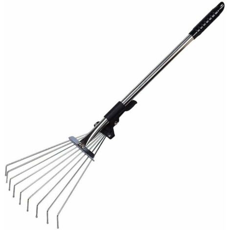 XVX Garten-Laubrechen, verstellbarer Gartenrechen aus Metall, erweiterbarer Lagerrechen für Gartenrasen