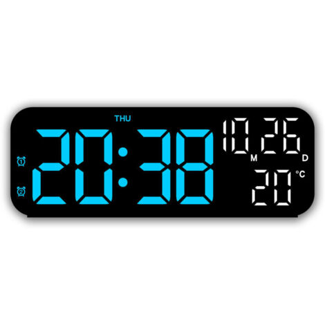 XVX grande horloge murale numérique XVX horloge de bureau LED Réveil numérique grand écran LED horloge murale de Bleu