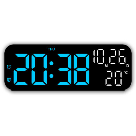 XVX Große digitale Wanduhr, XVX LED-Tischuhr, Digitaler Wecker mit großem Bildschirm, LED-Wanduhr, Blau