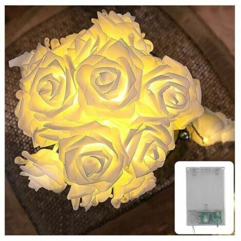 XVX - Guirnalda de luces LED con rosas blancas (3 m, funciona con pilas, 20 flores), color blanco cálido, ideal para decorar el tocador del dormitorio.